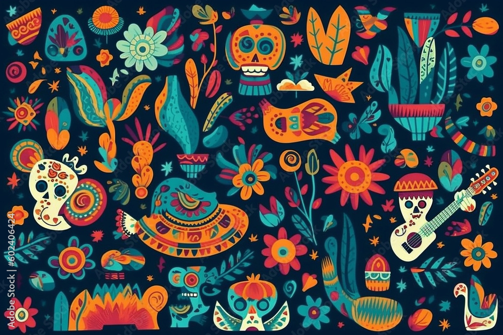 Mexican figurines pattern vector wallpaper background design. Ai ...