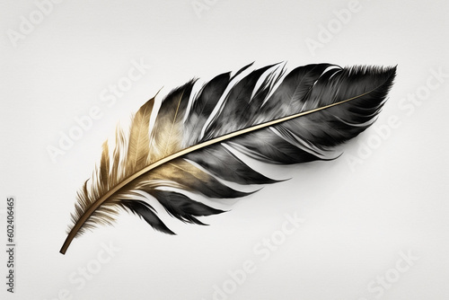 Black gold golden feather print illustration. Ai generated