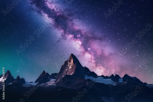 mountains against the milky way, mountains against a beautiful universe, created with Generative AI Technology © Ekaterina Shvaygert
