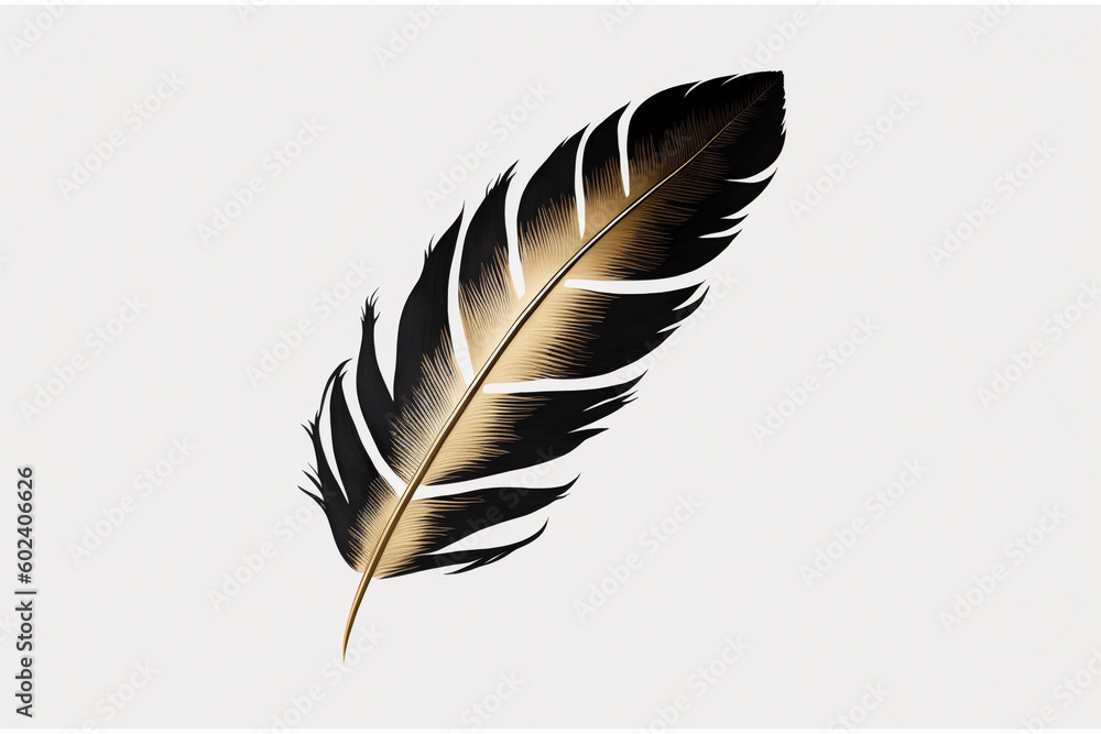 Black gold golden feather print illustration. Ai generated Black gold golden feather print illustration. Ai generated