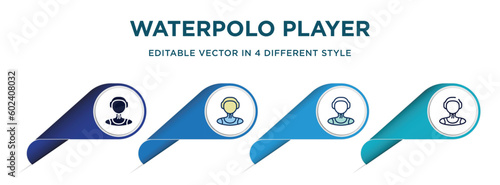 waterpolo player icon in 4 different styles such as filled, color, glyph, colorful, lineal color. set of   vector for web, mobile, ui