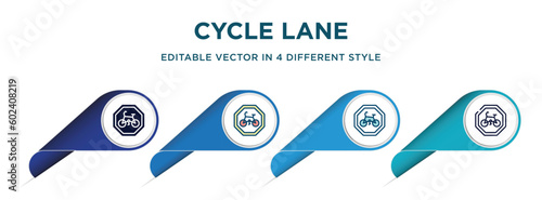cycle lane icon in 4 different styles such as filled, color, glyph, colorful, lineal color. set of   vector for web, mobile, ui