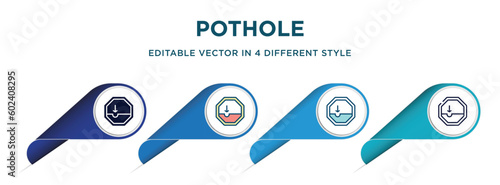 pothole icon in 4 different styles such as filled, color, glyph, colorful, lineal color. set of   vector for web, mobile, ui