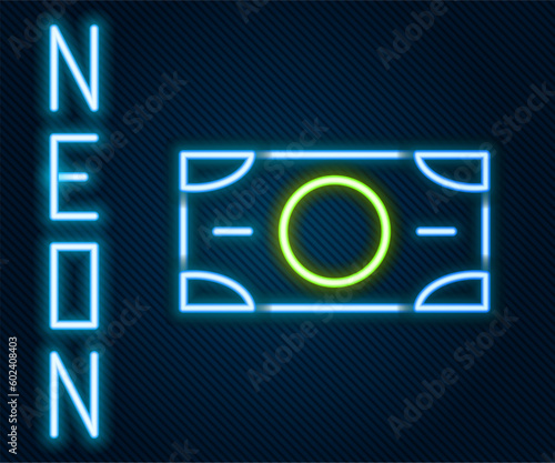 Glowing neon line Stacks paper money cash icon isolated on black background. Money banknotes stacks. Bill currency. Colorful outline concept. Vector