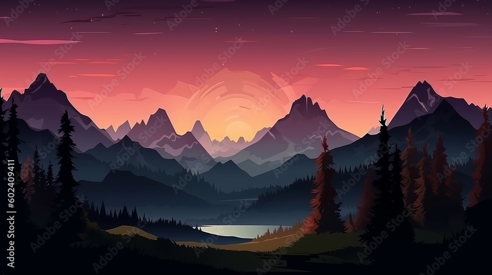 nature landscape with mountains and starry night sky Generative AI