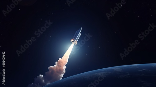 Stampa su tela Spaceship takes off into the night sky on a mission