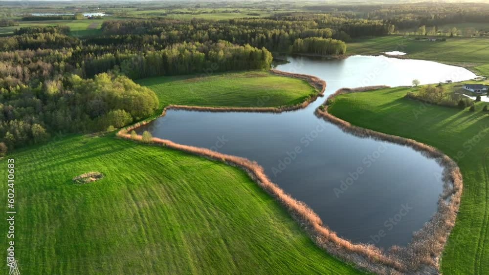 Aerial view of small lake in Warmia, northern Poland, Europe Aerial view of small lake in Warmia, northern Poland, Europe