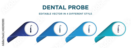 dental probe icon in 4 different styles such as filled, color, glyph, colorful, lineal color. set of   vector for web, mobile, ui