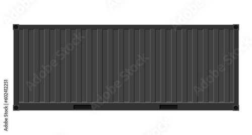Black shipping cargo container for transportation. Vector illustration in flat style. Isolated on white background.	