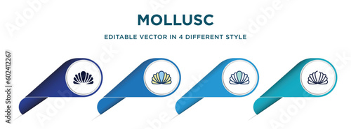 mollusc icon in 4 different styles such as filled, color, glyph, colorful, lineal color. set of   vector for web, mobile, ui