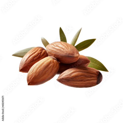 Almonds with leaves isolated