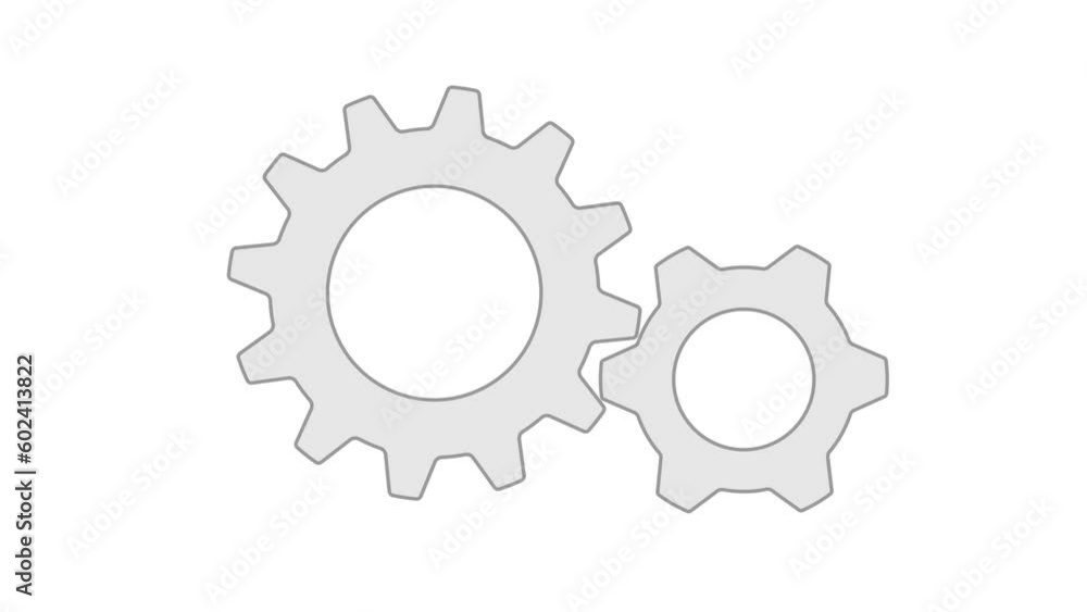 Drehende Zahnräder in grau. Zwei Zahnräder drehen sich. Drehende Zahnräder in grau. Zwei Zahnräder drehen sich.