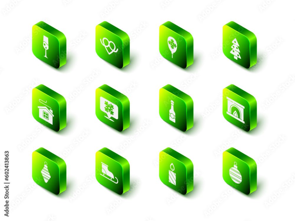 Set Pretzel, Balloons with snowflake, Christmas tree, Interior fireplace, ball, Champagne bottle, Burning candle and Figure skates icon. Vector Set Pretzel, Balloons with snowflake, Christmas tree, Interior fireplace, ball, Champagne bottle, Burning candle and Figure skates icon. Vector