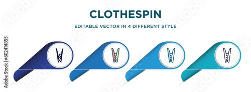 clothespin icon in 4 different styles such as filled, color, glyph, colorful, lineal color. set of   vector for web, mobile, ui