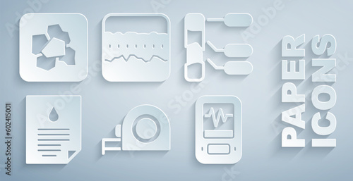 Set Roulette construction, Soil analysis, Oil drop document, Seismograph, ground layers and Gold nugget icon. Vector