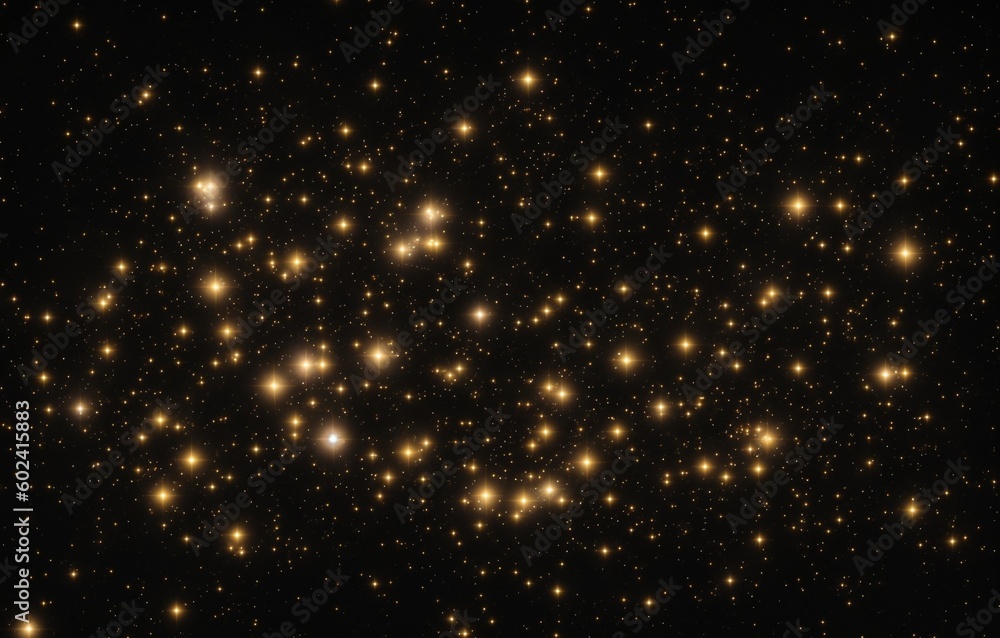 Image of stars floating over light spots on black background (Generative AI) - obrazy, fototapety, plakaty 