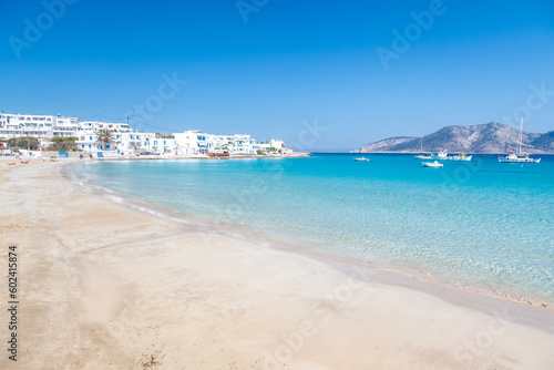 Fototapeta Naklejka Na Ścianę i Meble -  Beautiful beach of Ammos, in Chora village, the only settlment at Koufonisi island, in Cyclades islands, Greece, Europe