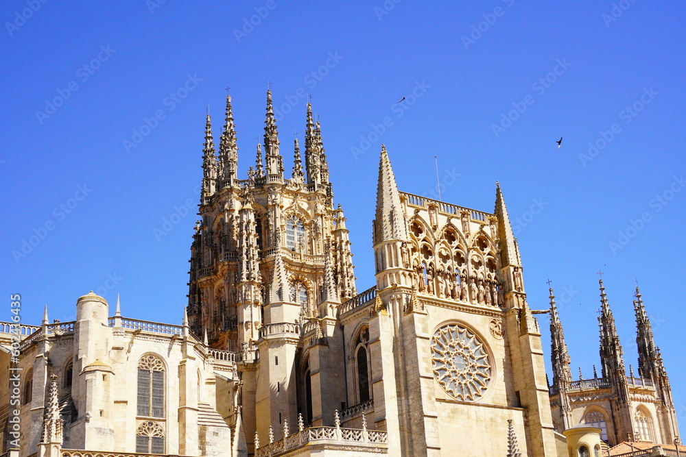 Our Lady of Burgos, Burgos cathedral in blue sky,  Spain