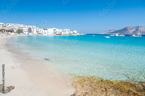 Beautiful beach of Ammos  in Chora village  the only settlment at Koufonisi island  in Cyclades islands  Greece  Europe