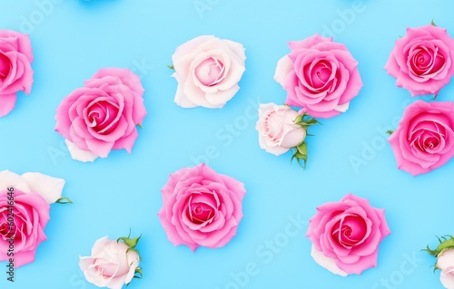 Composition of roses on blue background (Generative AI)