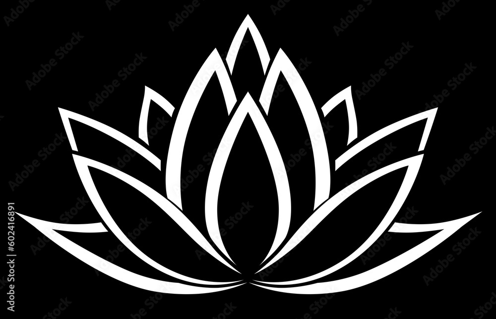 Stylized lotus flower illustration on black background. Generative AI Stylized lotus flower illustration on black background. Generative AI