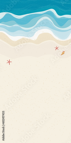 vector illustration of a summer day for the background of summer time and summer vibes, the background of a tropical beach. sand and waves