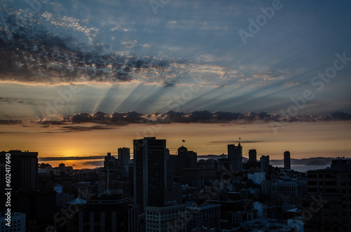 Dramatic clouds and rays of sun in San Francisco