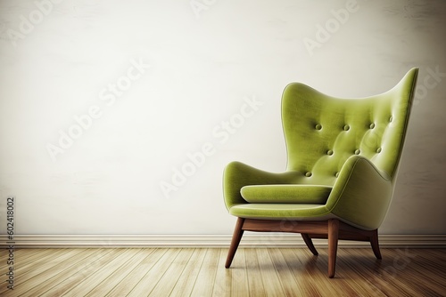 green chair on wooden floor Generative AI