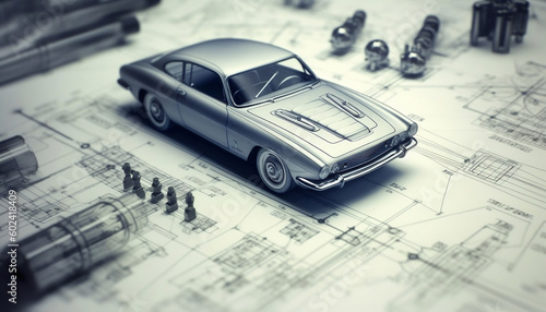 Ingénieur conception automobile dessin croquis développement Prototype concept voiture industriel, IA création,  photo
