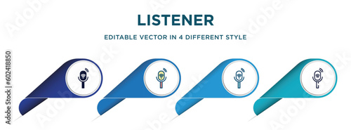 listener icon in 4 different styles such as filled, color, glyph, colorful, lineal color. set of   vector for web, mobile, ui