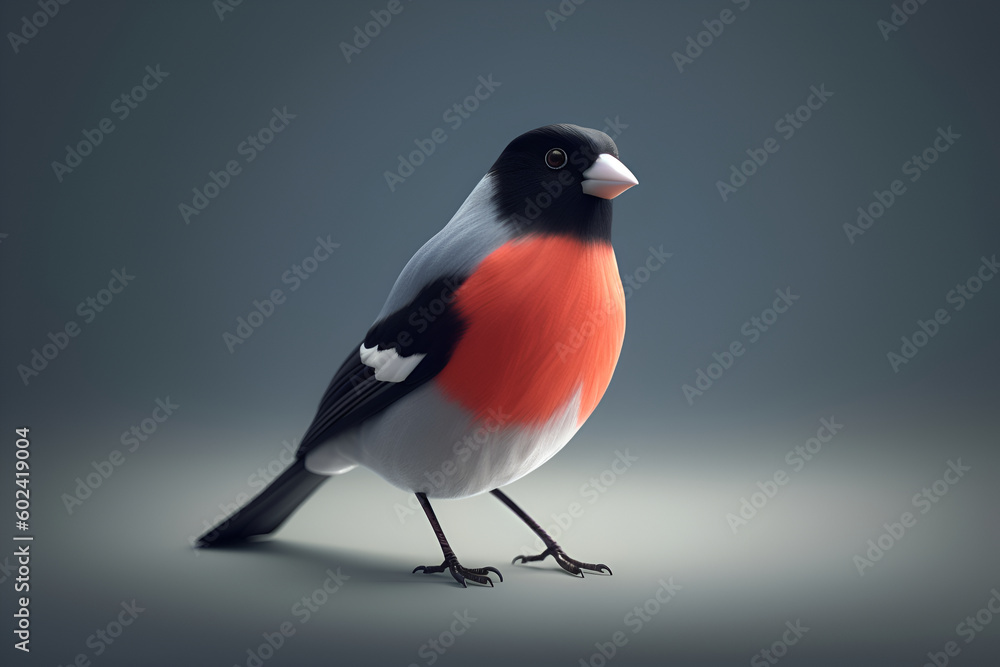 Bullfinch with red breast on a gray background. Generative AI. Bullfinch with red breast on a gray background. Generative AI.