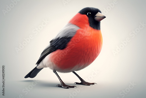 Bullfinch with red breast on a gray background. Generative AI.