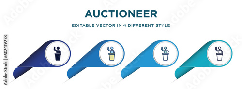 auctioneer icon in 4 different styles such as filled, color, glyph, colorful, lineal color. set of   vector for web, mobile, ui