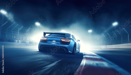Sports car on a race track speeding. Generative AI. © Open Studio