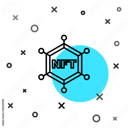 Black line NFT blockchain technology icon isolated on white background. Non fungible token. Digital crypto art concept. Random dynamic shapes. Vector