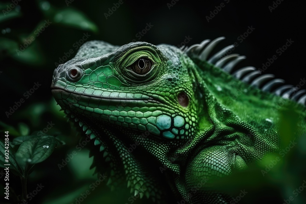 vibrant green lizard perched on a tree branch Generative AI vibrant green lizard perched on a tree branch Generative AI