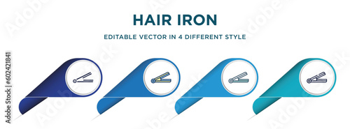 hair iron icon in 4 different styles such as filled, color, glyph, colorful, lineal color. set of   vector for web, mobile, ui