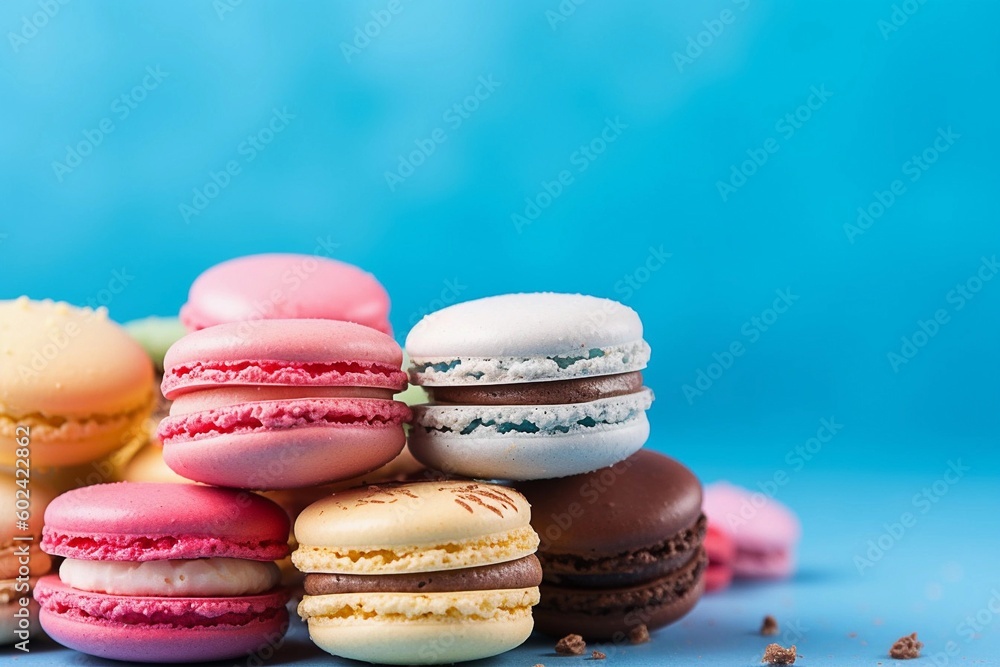 Macarons on a blue background