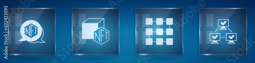 Set NFT Digital crypto art, blockchain technology and . Square glass panels. Vector