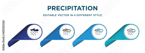 precipitation icon in 4 different styles such as filled, color, glyph, colorful, lineal color. set of   vector for web, mobile, ui