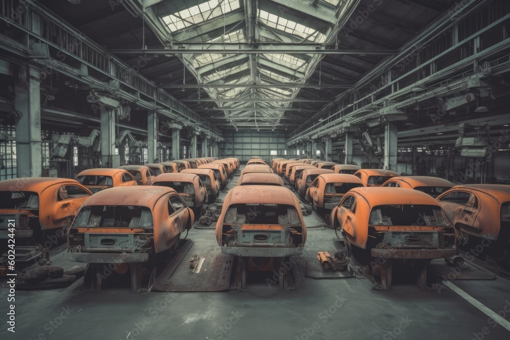 vintage car warehouse filled with classic automobiles Generative AI