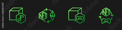 Set line NFT Digital crypto art, Ethereum exchange and . Gradient color icons. Vector