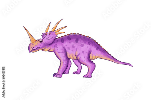 styracosaurus watercolour illustration for kids.  Digital art. Transparent background. photo
