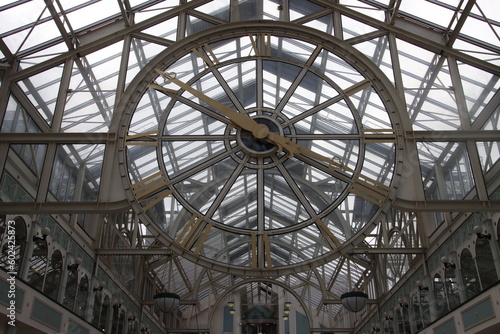 Clock in the interior of a mall in Dublin, Ireland
