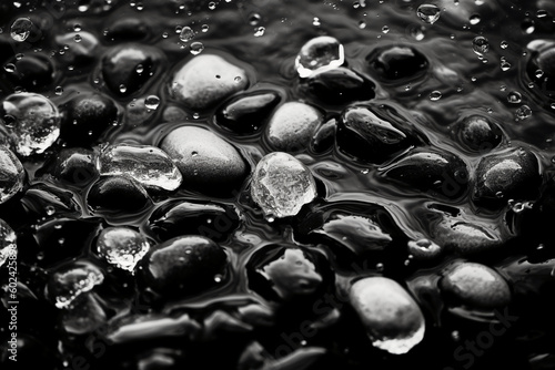 Black and White Cristal stones like ocean in water. AI generative
