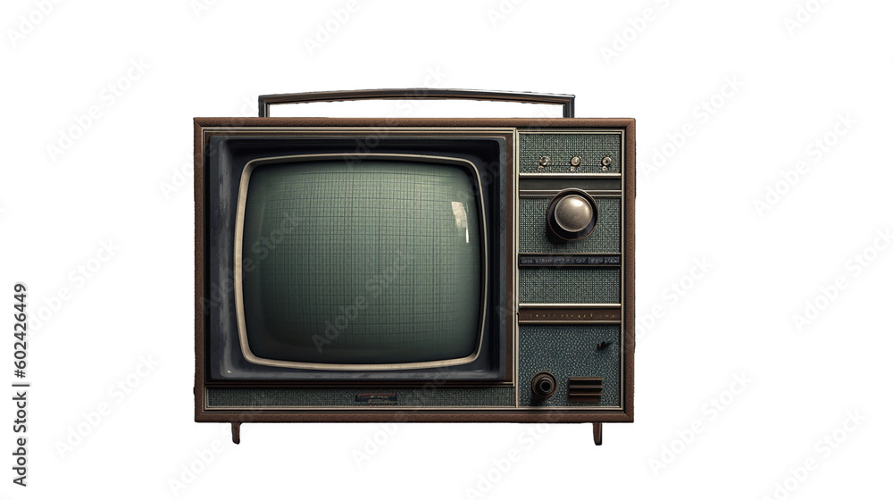 An old, light bulbous television set against a transparent background. Generative AI. 