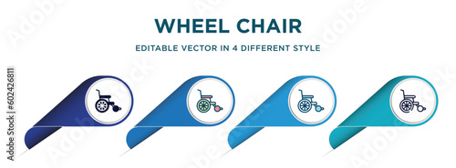 wheel chair icon in 4 different styles such as filled, color, glyph, colorful, lineal color. set of   vector for web, mobile, ui