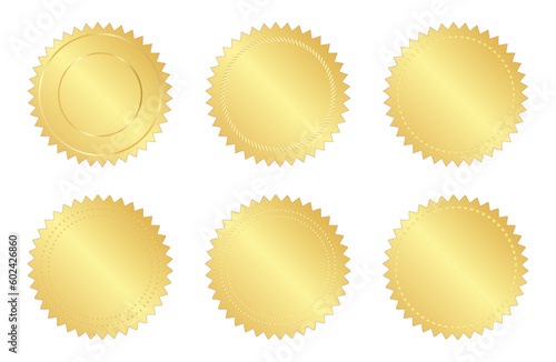 Set of gold seals, label, badge, certificate. Vector illustration 