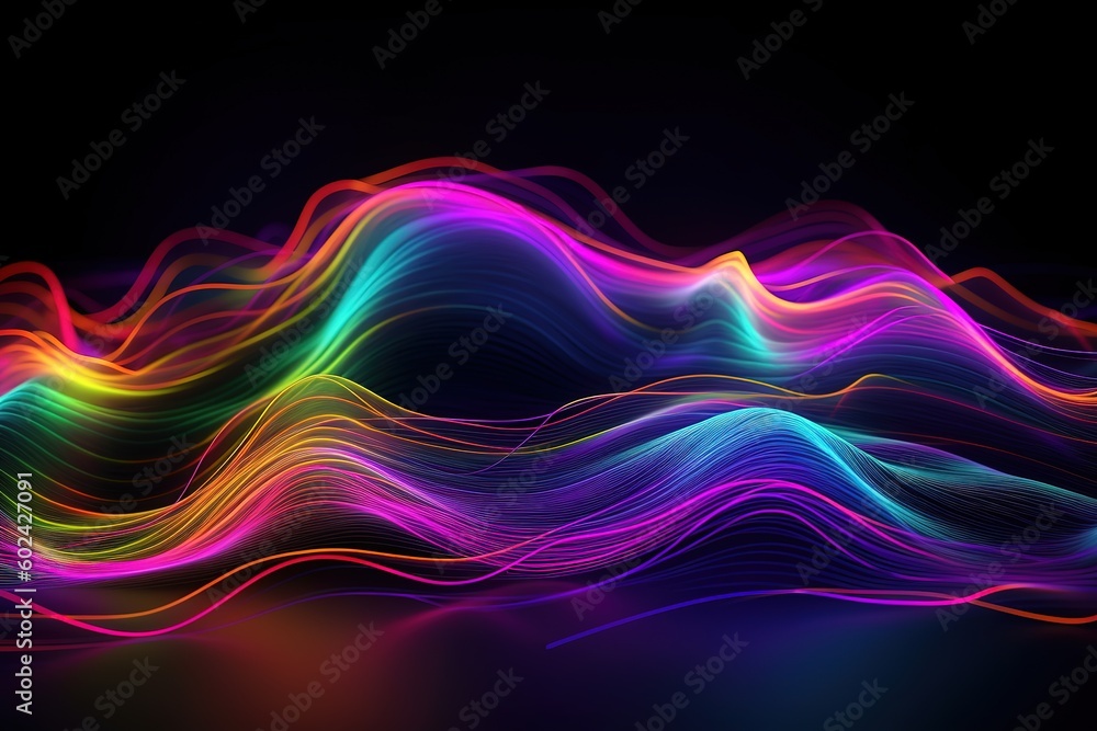 3d render, abstract pink blue neon background with wavy line glowing in ultraviolet spectrum, Generative AI 3d render, abstract pink blue neon background with wavy line glowing in ultraviolet spectrum, Generative AI
