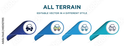 all terrain icon in 4 different styles such as filled, color, glyph, colorful, lineal color. set of   vector for web, mobile, ui